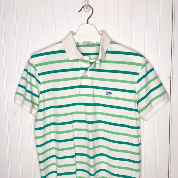 SOUTHERN TIDE Green Striped Polo Men's Shirt M - Picture 2 of 8